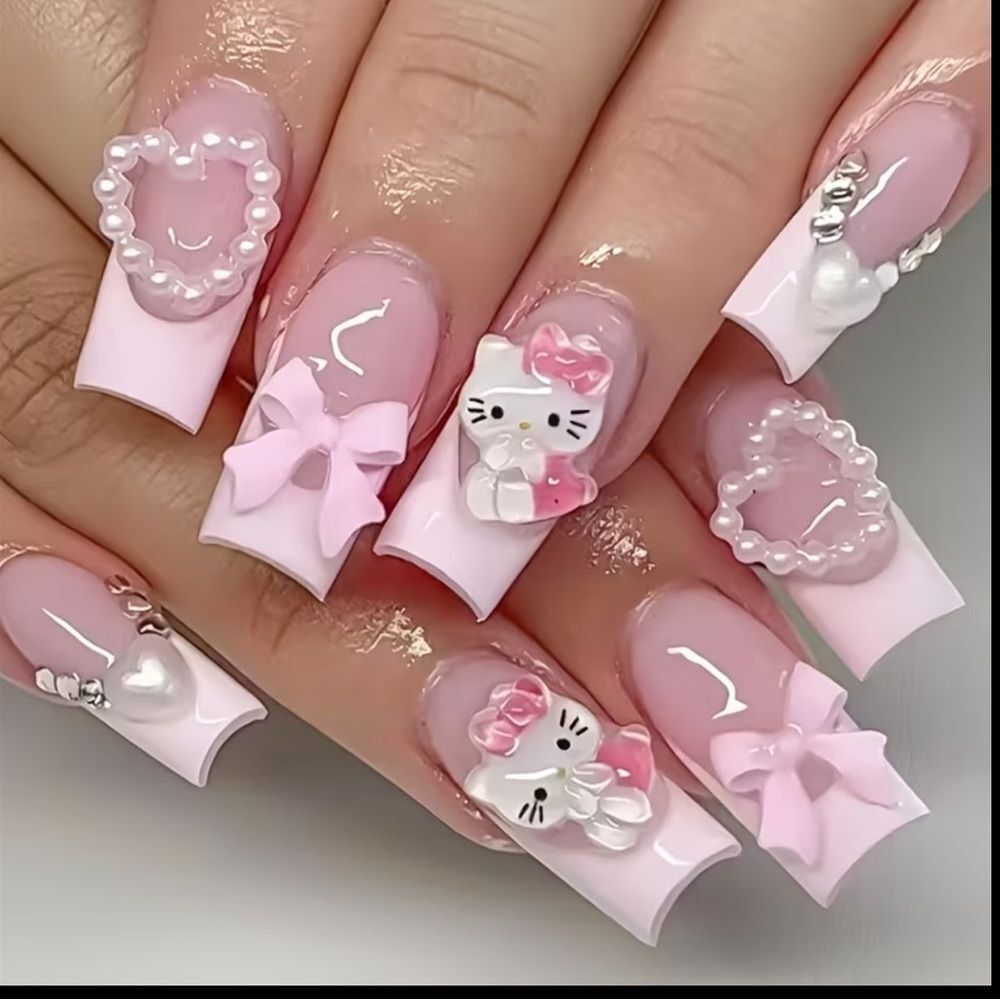 Pink Hello Kitty 3D Acrylic 24 Piece Nail Set